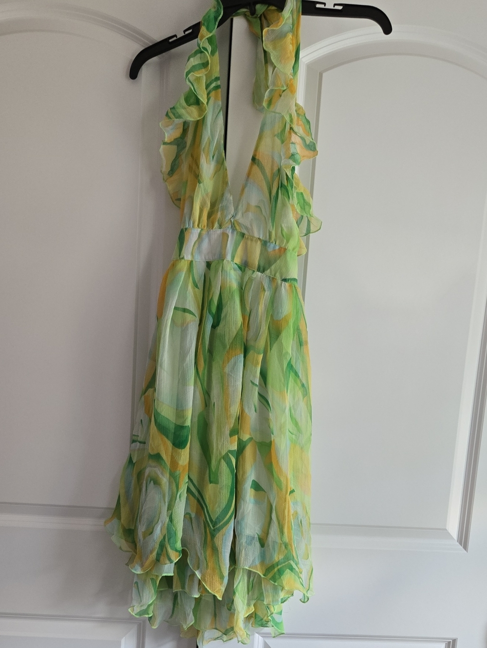 Light Green & Yellow Girls' Halter Ruffle Dress